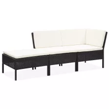   vidaXL 3 részes fekete polyrattan kerti ülőgarnitúra párnákkal