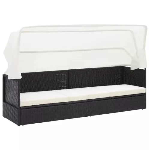 vidaXL fekete polyrattan kerti kanapé napellenzővel