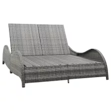   vidaXL kétszemélyes antracitszürke polyrattan napozóágy párnával