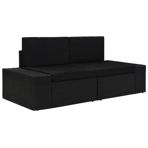 vidaXL 2 személyes fekete elemes polyrattan kanapé