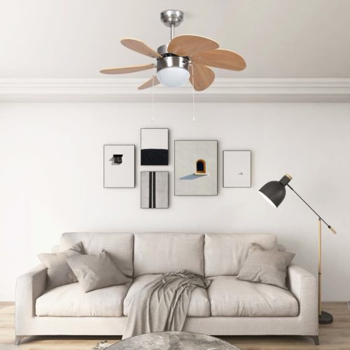 vidaXL világosbarna mennyezeti ventilátor lámpával 76 cm