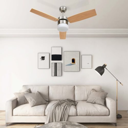 vidaXL világosbarna mennyezeti ventilátor fénnyel/távirányítóval 108cm