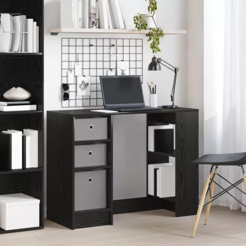 vidaXL Asztal fiókkal polcokkal Fekete tölgy 100 x 40 x 75 cm Faanyag