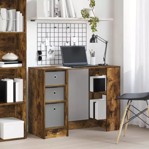 vidaXL Asztal fiókkal polcokkal Füstölt tölgy 100 x 40 x 75 cm Faanyag