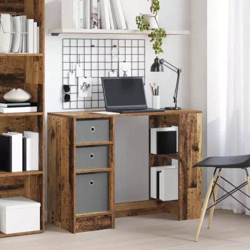 vidaXL Asztal fiókkal polcokkal Öreg fa 100 x 40 x 75 cm Faanyag