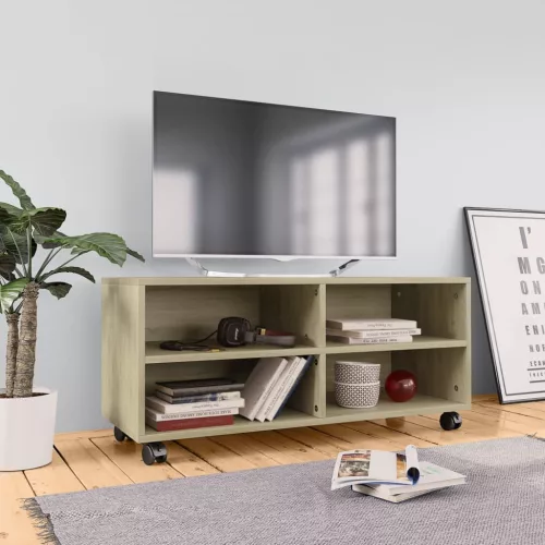 vidaXL sonoma színű szerelt fa TV-szekrény görgőkkel 90 x 35 x 35 cm