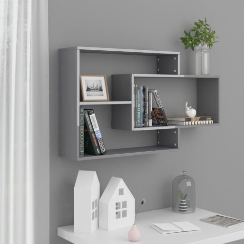 800332 vidaXL Wall Shelves High Gloss Grey 104x20x58,5 cm Chipboard