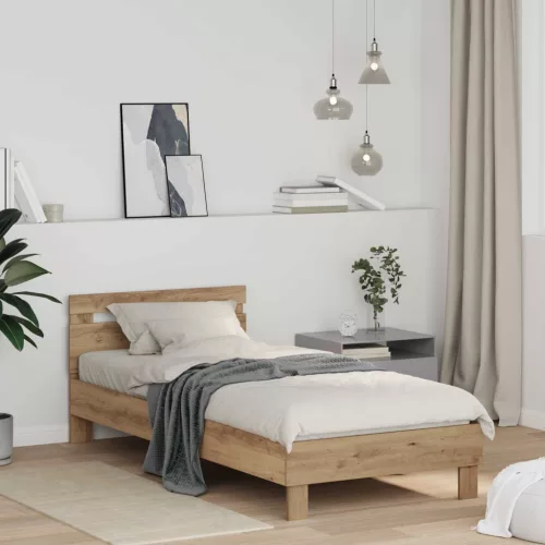 vidaXL Ágykeret fejtámlával Artisan tölgy 98.5 x 200 cm Faanyag