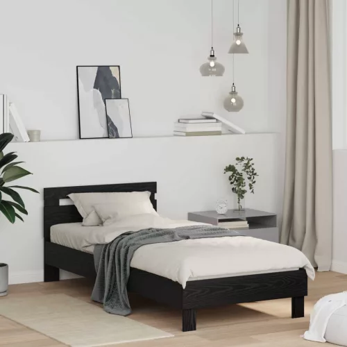 vidaXL Ágykeret fejtámlával Fekete tölgy 98.5 x 200 cm Faanyag