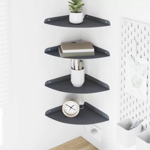 vidaXL Lebegő polc polcokkal tárolóval 4 pcs Antracit 24 x 24 x 2,3 cm