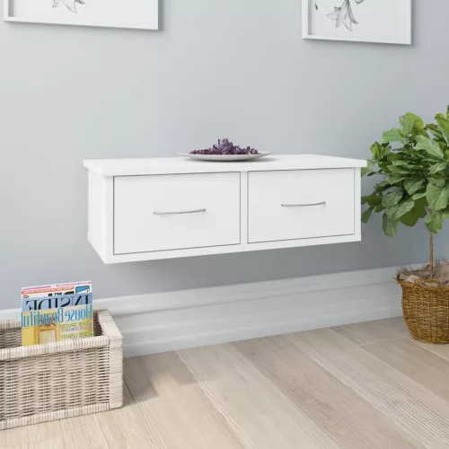 vidaXL fehér szerelt fa falra szerelhető fiókos polc 60 x 26 x 18,5 cm