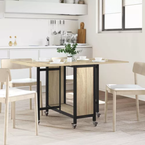 vidaXL Összecsukható étkezőasztal görgőkkel 130 x 80 x 76,5 cm acél PB