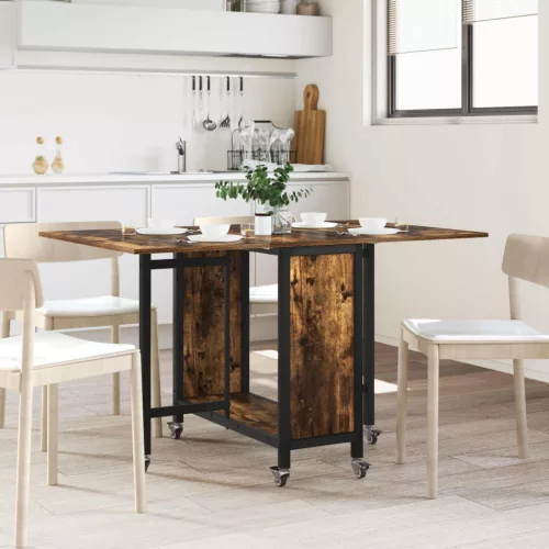 vidaXL Összecsukható étkezőasztal görgőkkel 130 x 80 x 76,5 cm acél PB