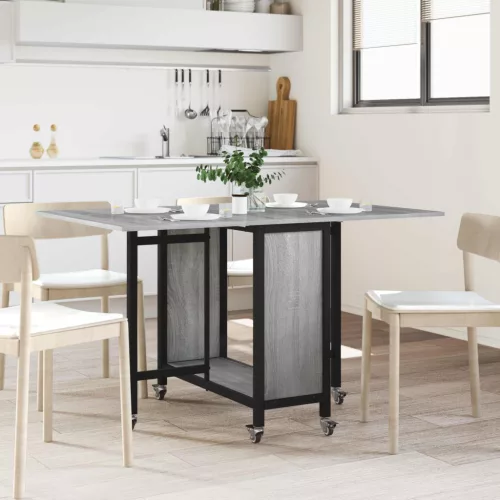 vidaXL Összecsukható étkezőasztal görgőkkel 130 x 80 x 76,5 cm acél PB
