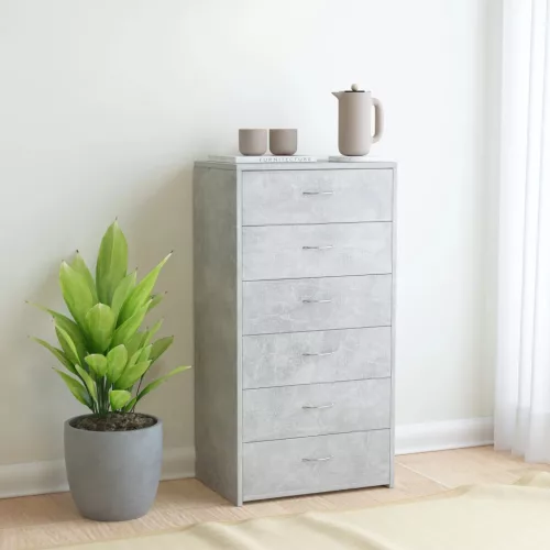 vidaXL 6-fiókos betonszürke szerelt fa tálalószekrény 50 x 34 x 96 cm