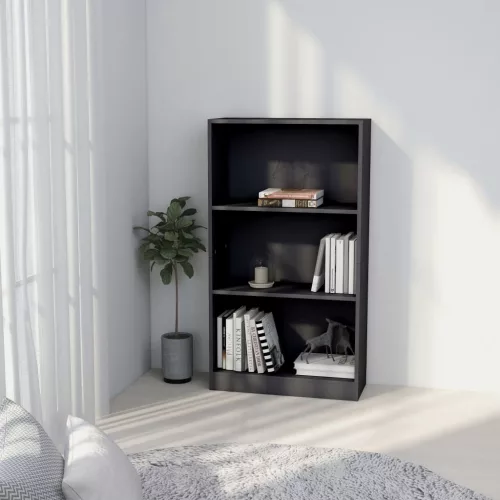 vidaXL 3 szintes szürke szerelt fa könyvszekrény 60 x 24 x 109 cm