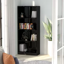   vidaXL 4-szintes fényes fekete forgácslap könyvszekrény 60x24x142 cm