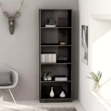   vidaXL 5-szintes fényes szürke szerelt fa könyvszekrény 60x24x175 cm