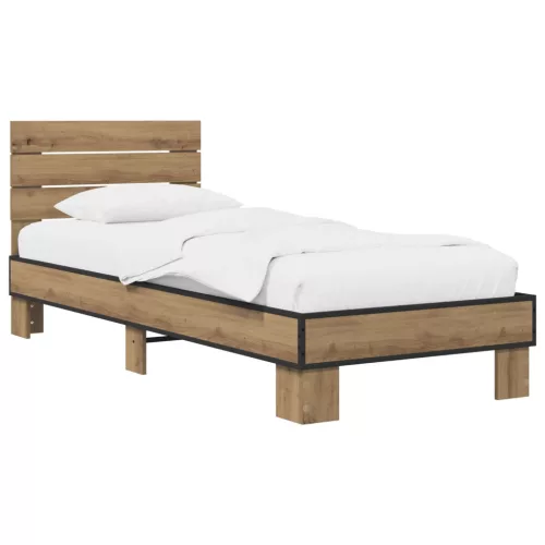 vidaXL Ágykeret támlával Kézműves Tölgy 80 x 200 cm Szerelt Fa