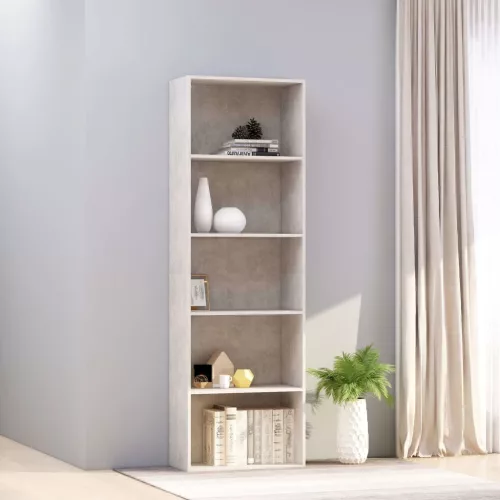 vidaXL 5-szintes betonszürke szerelt fa könyvszekrény 60 x 30 x 189 cm