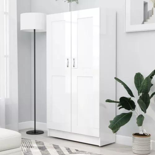vidaXL magasfényű fehér szerelt fa könyvszekrény 82,5 x 30,5 x 150 cm