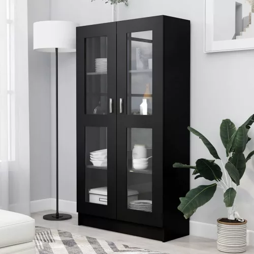 vidaXL fekete szerelt fa vitrinszekrény 82,5 x 30,5 x 150 cm