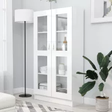   vidaXL magasfényű fehér szerelt fa vitrinszekrény 82,5 x 30,5 x 150 cm