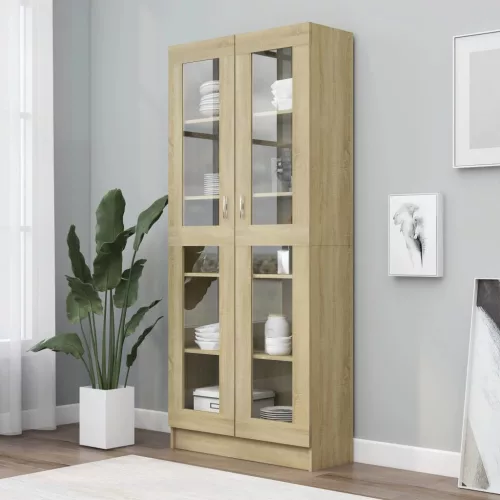 vidaXL sonoma tölgy színű szerelt fa vitrinszekrény 82,5x30,5x185,5 cm