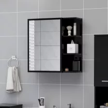   vidaXL fekete szerelt fa tükrös fürdőszoba szekrény 62,5x20,5x64 cm
