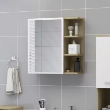   vidaXL fehér és sonoma tölgy szerelt fa tükrös fürdőszoba szekrény