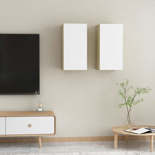 vidaXL 2 db fehér és tölgyszínű forgácslap TV-szekrény 30,5x30x60 cm