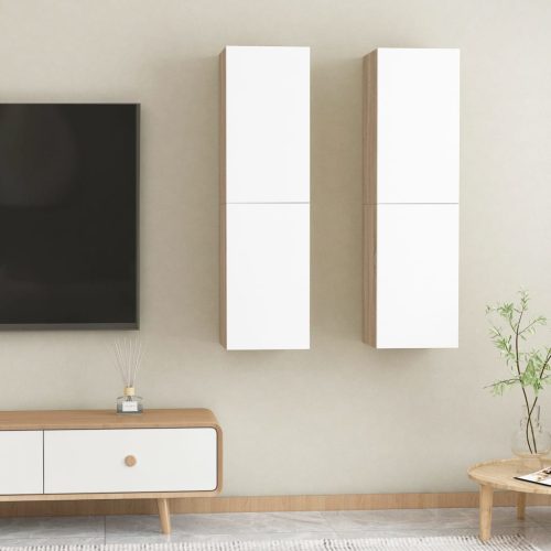 vidaXL 2 db fehér és tölgyszínű forgácslap TV-szekrény 30,5x30x110 cm