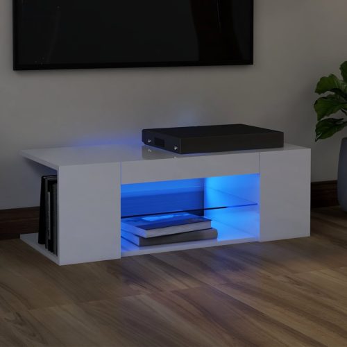 vidaXL magasfényű fehér TV-szekrény LED lámpákkal 90 x 39 x 30 cm