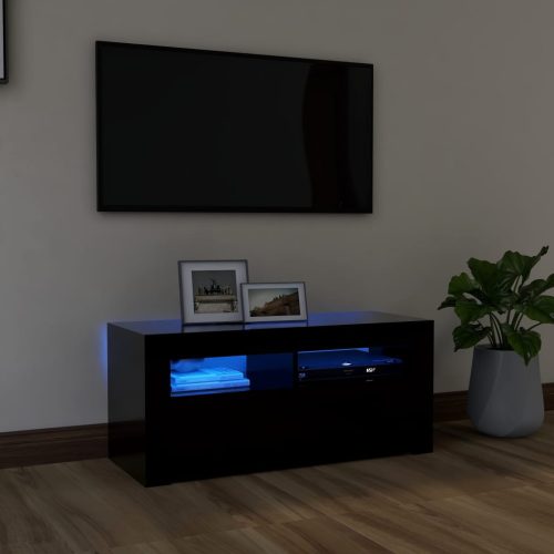 vidaXL fekete TV-szekrény LED-világítással 90x35x40 cm