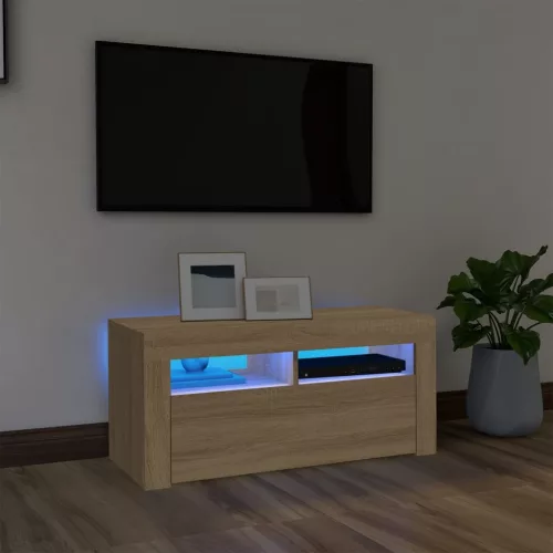 vidaXL sonoma tölgy színű TV-szekrény LED-világítással 90 x 35 x 40 cm