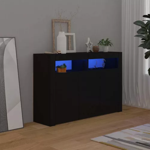 vidaXL fekete tálalószekrény LED-világítással 115,5x30x75 cm