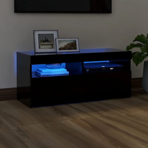 vidaXL fekete TV-szekrény LED-világítással 90x35x40 cm