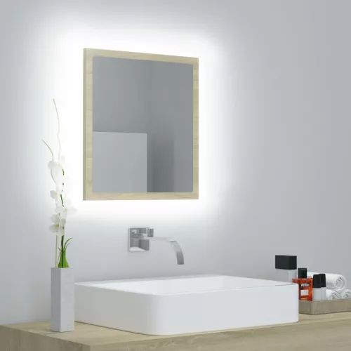 vidaXL sonoma tölgy akril LED-es fürdőszobai tükör 40x8,5x37 cm