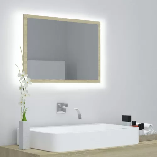 vidaXL sonoma tölgy akril LED-es fürdőszobai tükör 60x8,5x37 cm