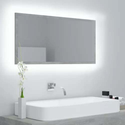 vidaXL betonszürke akril LED-es fürdőszobatükör 90x8,5x37 cm