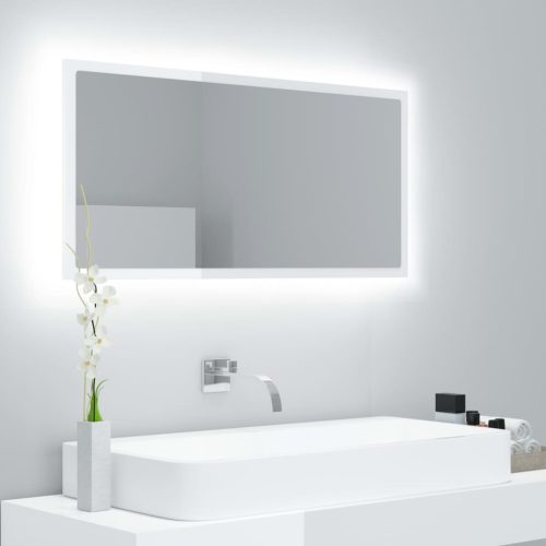 vidaXL magasfényű fehér akril LED-es fürdőszobatükör 90x8,5x37 cm