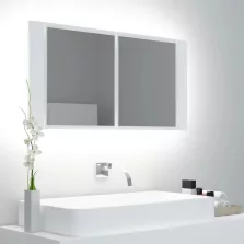   vidaXL fehér akril LED-es fürdőszobaszekrény tükörrel 90x12x45 cm