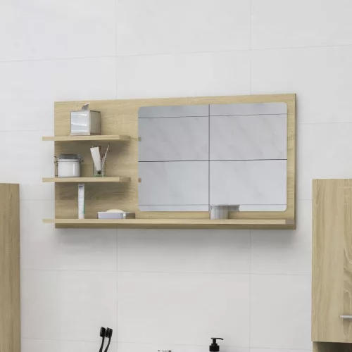 vidaXL sonoma tölgy színű szerelt fa fürdőszobai tükör 90x10,5x45 cm
