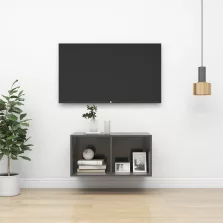   vidaXL magasfényű szürke szerelt fa fali TV-szekrény 37 x 37 x 72 cm