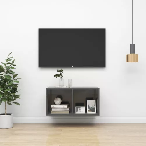 vidaXL magasfényű szürke szerelt fa fali TV-szekrény 37 x 37 x 72 cm