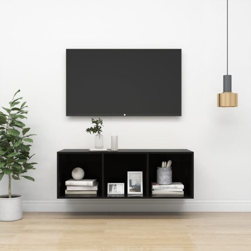 vidaXL magasfényű fekete forgácslap fali TV-szekrény 37 x 37 x 107 cm