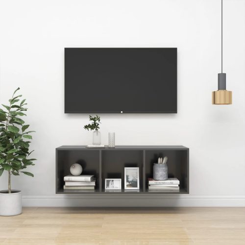 vidaXL magasfényű szürke forgácslap fali TV-szekrény 37 x 37 x 107 cm