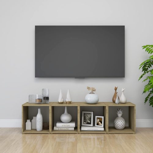 vidaXL 4 db fehér és tölgyszínű forgácslap TV-szekrény 37 x 35 x 37 cm