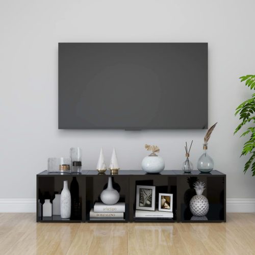 vidaXL 4 db magasfényű fekete forgácslap TV-szekrény 37 x 35 x 37 cm