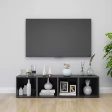   vidaXL 4 db magasfényű szürke szerelt fa TV-szekrény 37 x 35 x 37 cm